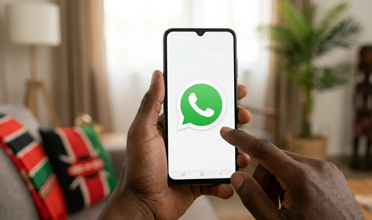 Kenyan grandmother smiling during WhatsApp video call with grandchildren in Nairobi